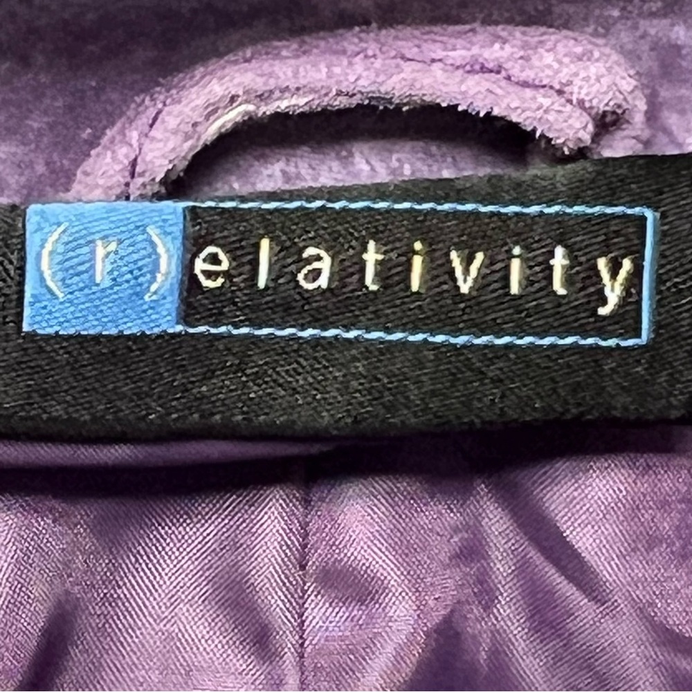 Vintage 90’s Relativity Purple Suede Blazer Jacket Size LP Large Petite Leather - Picture 14 of 16